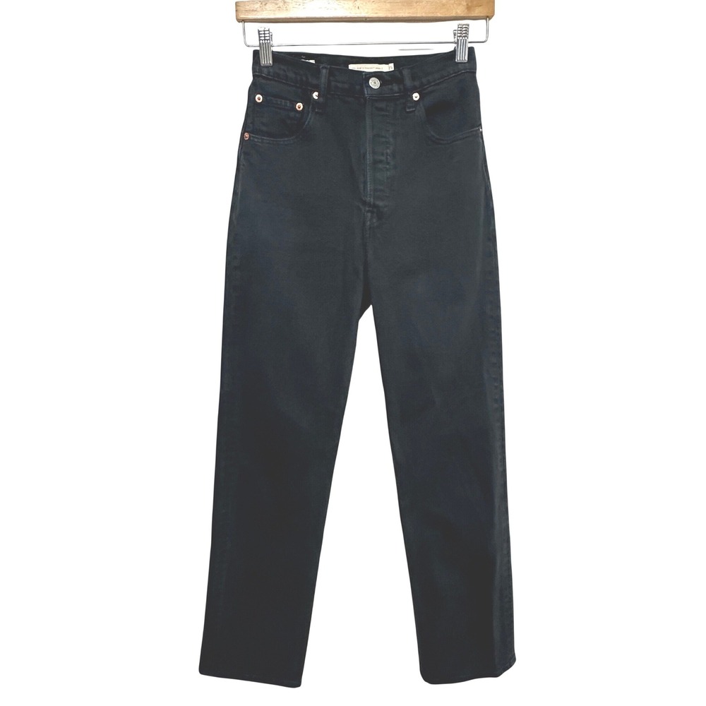 Levis Ribcage Straight Ankle Jeans Womens 25 Black High Rise Button Fly Denim